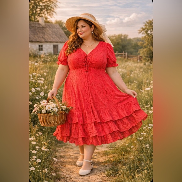 Ivy City Co Dresses & Skirts - Ivy City Co Mary Kate Dres Pink Eyelet Lace Corset Tiered Ruffle New 20W